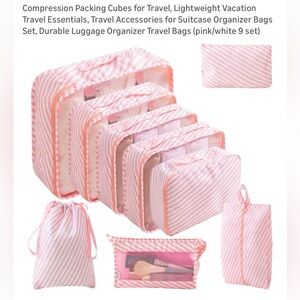 NWT 
(9) Piece Compression Packing Cubes Pink and White Garment Bags Set